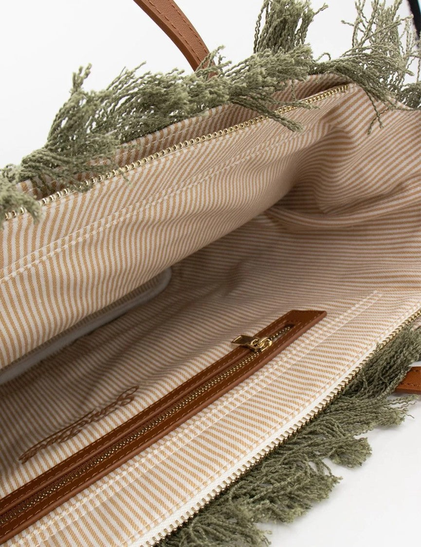 Mc2 Saint Barth Military Green Sangallo Fringe City Crossbody Bag