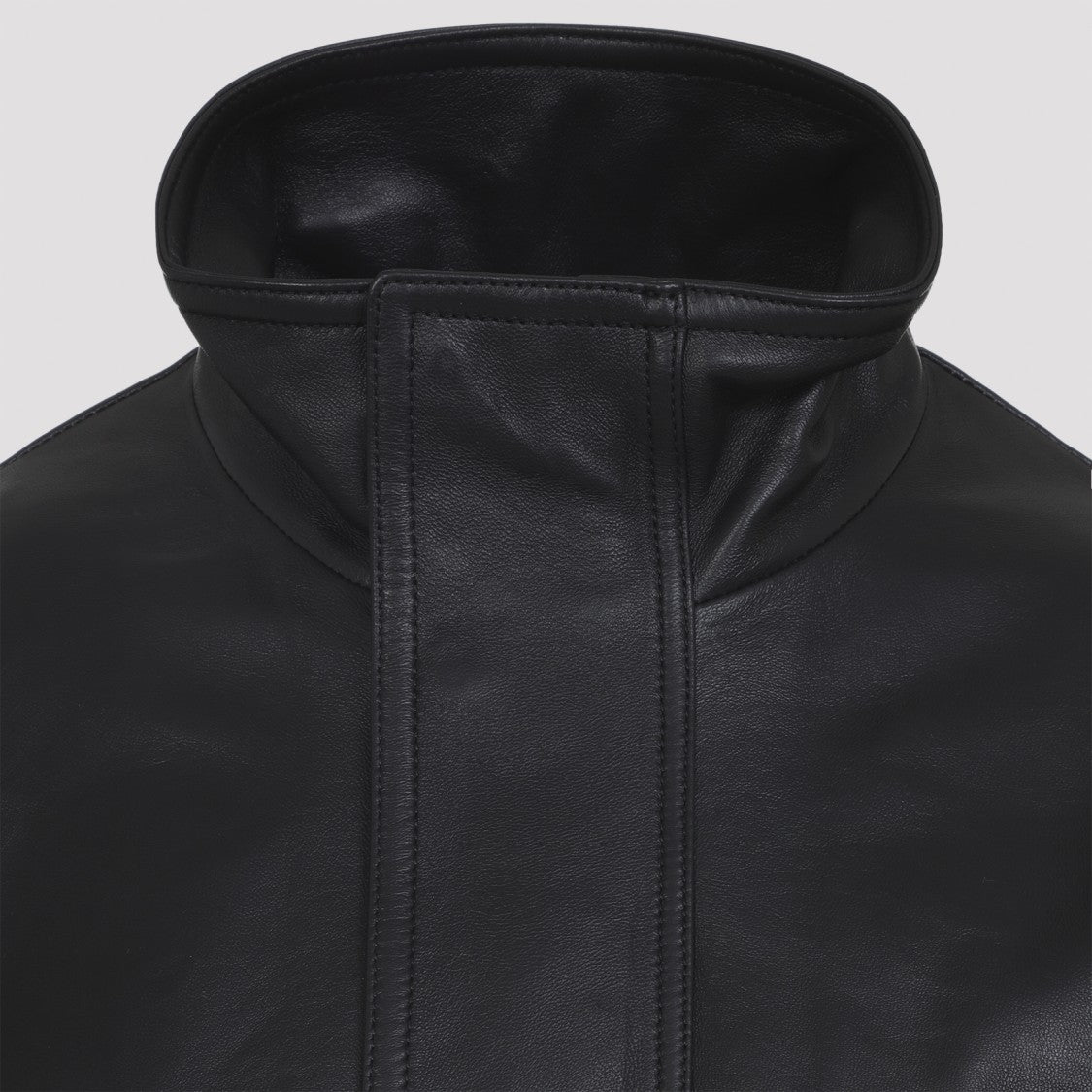 Balenciaga Black Leather Jacket With Standing Collar