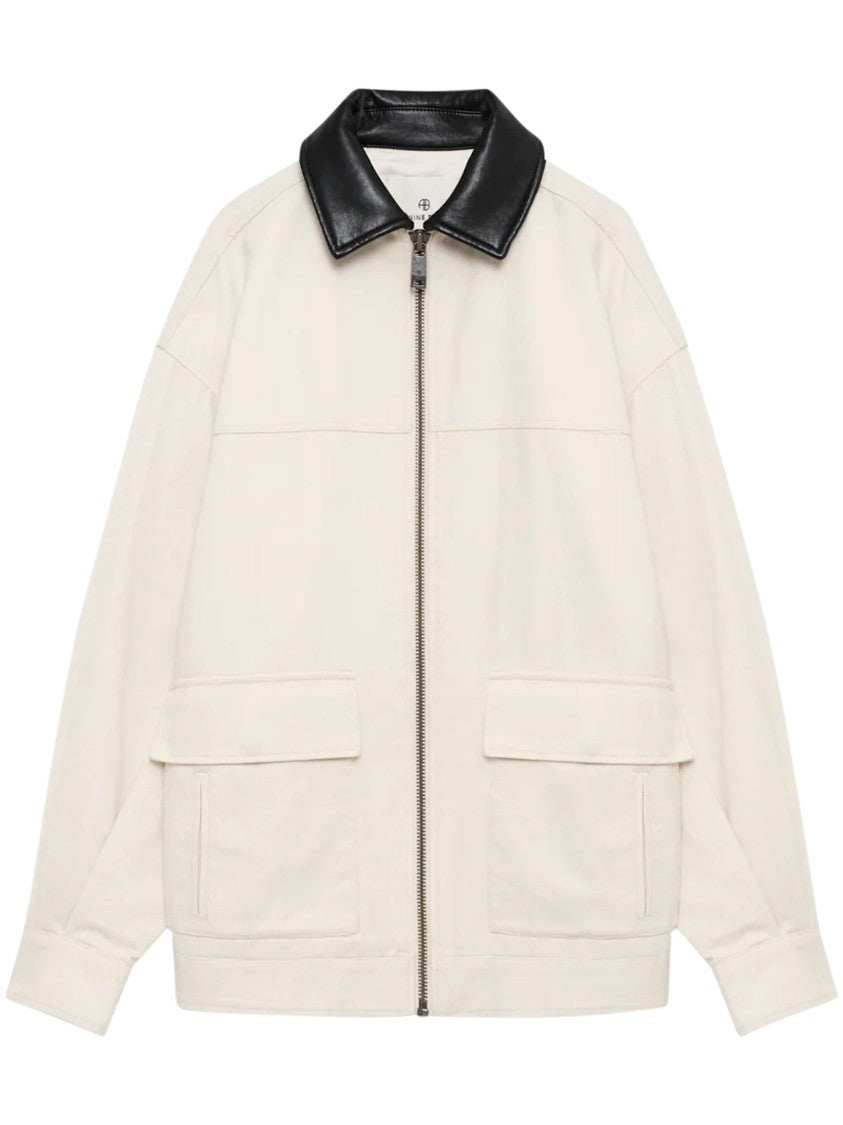 Anine Bing Cream Body Jacket With Black Leather Collar