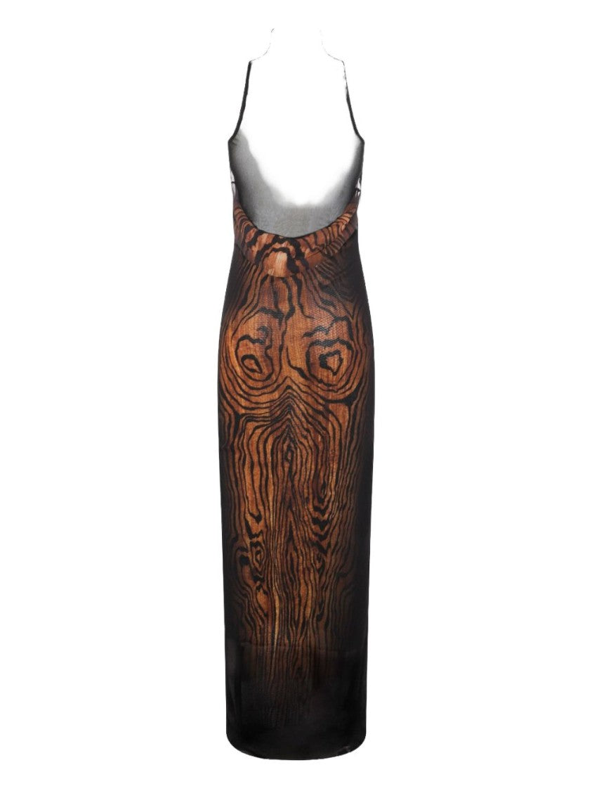 Jean Paul Gaultier Double Layer Printed Wood Long Dress