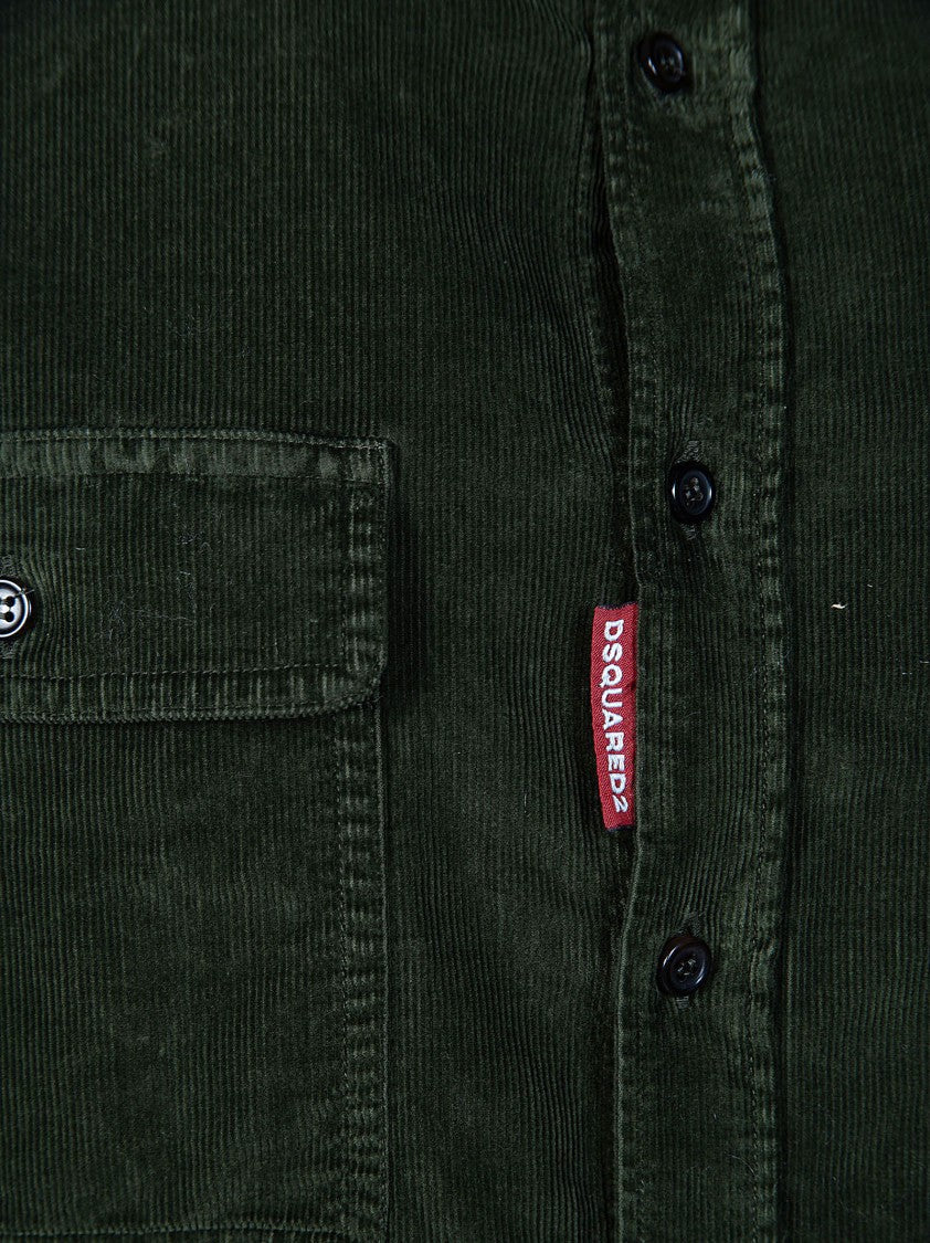 Dsquared2 Green Corduroy Shirt With Classic Collar