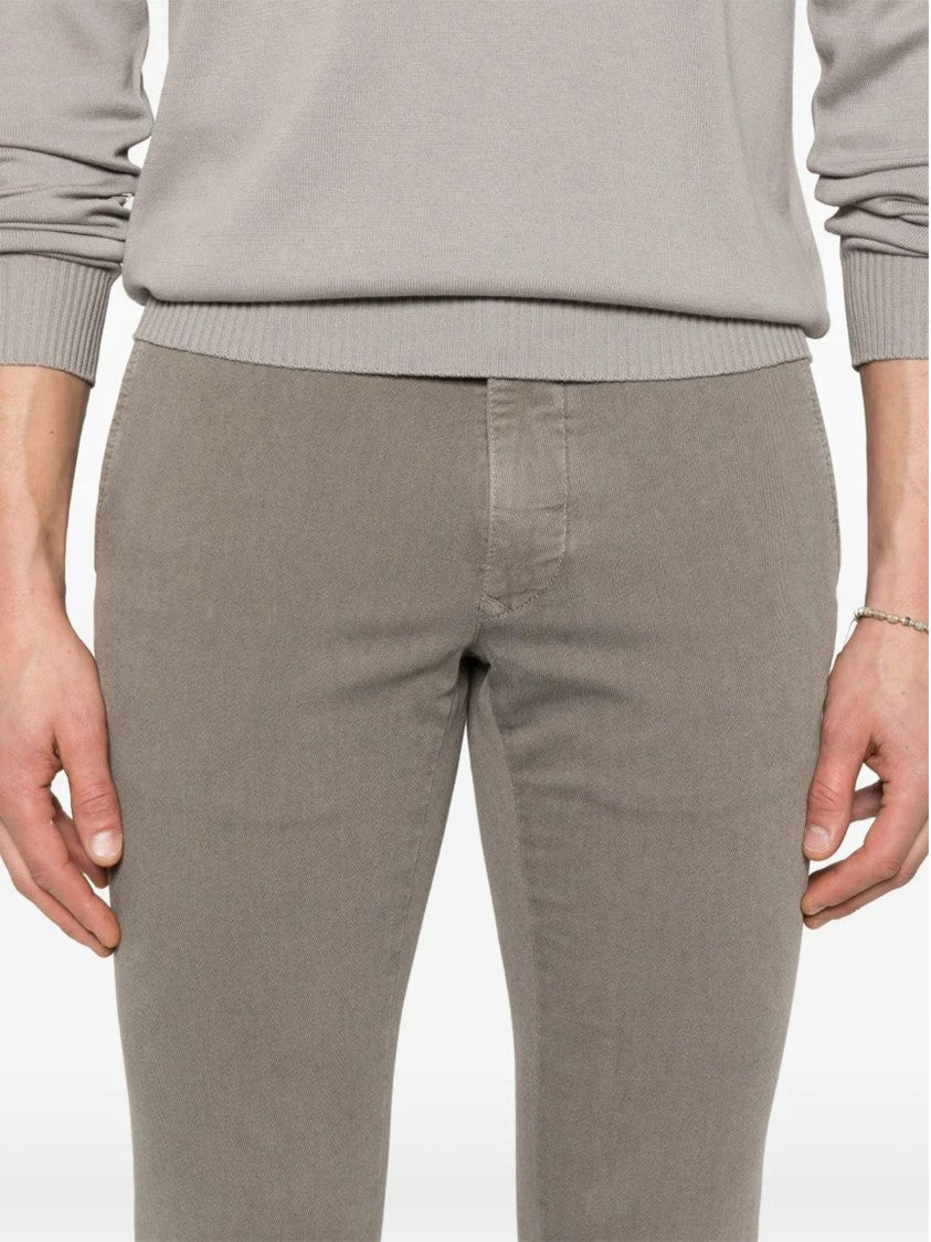 Incotex Taupe-Grey Slim Fit Straight Trousers