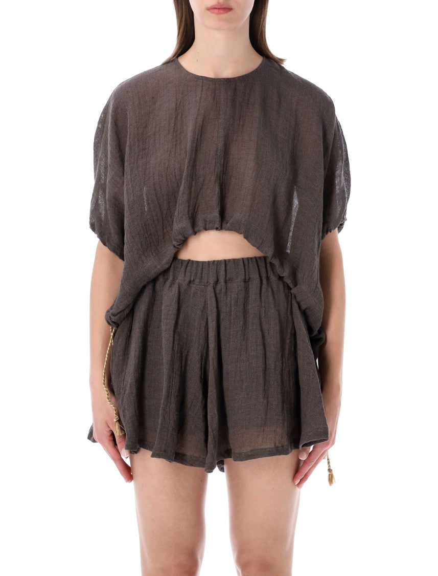 120% Lino Short-Sleeved Shirt Shorts Set