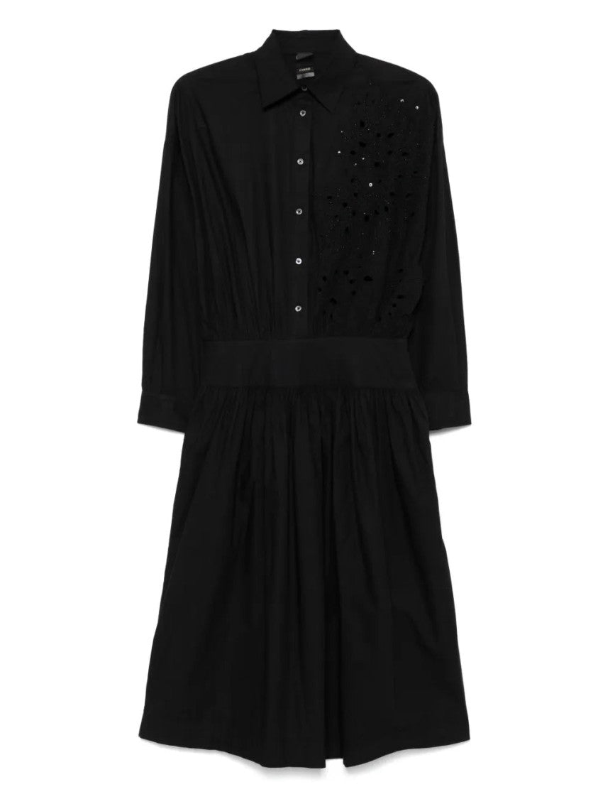 Pinko Midi Dress With Classic Shirt Collar And Gathered Skirt