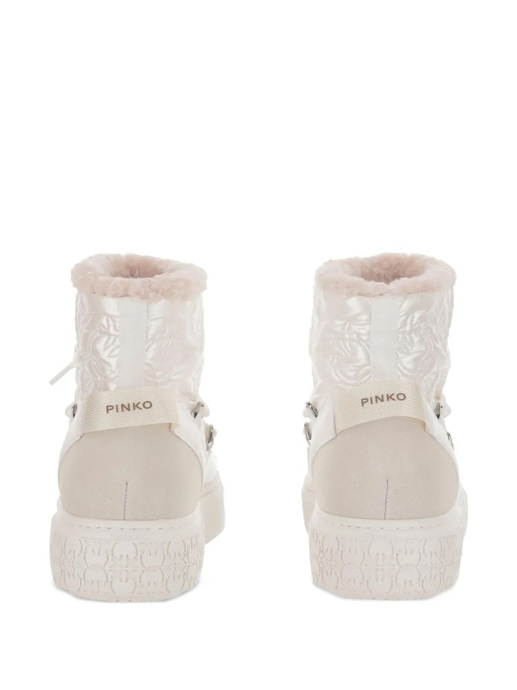Pinko Beige Yoko 19 Quilted Monogram Ankle Boots