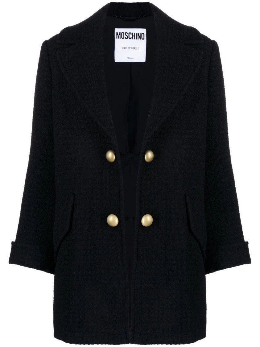 Moschino Structured Black Puffer Jacket With Gold-Tone Accents