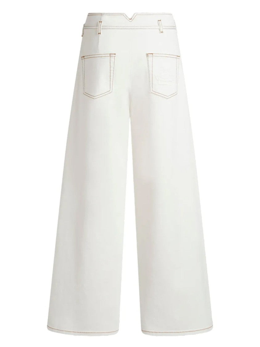 Etro White High-Waisted Cropped Cotton-Blend Wide-Leg Jeans