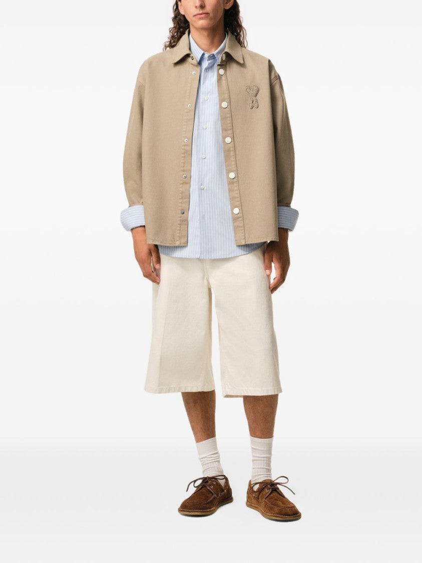 Ami Paris White Embroidered Logo Cotton Shirt