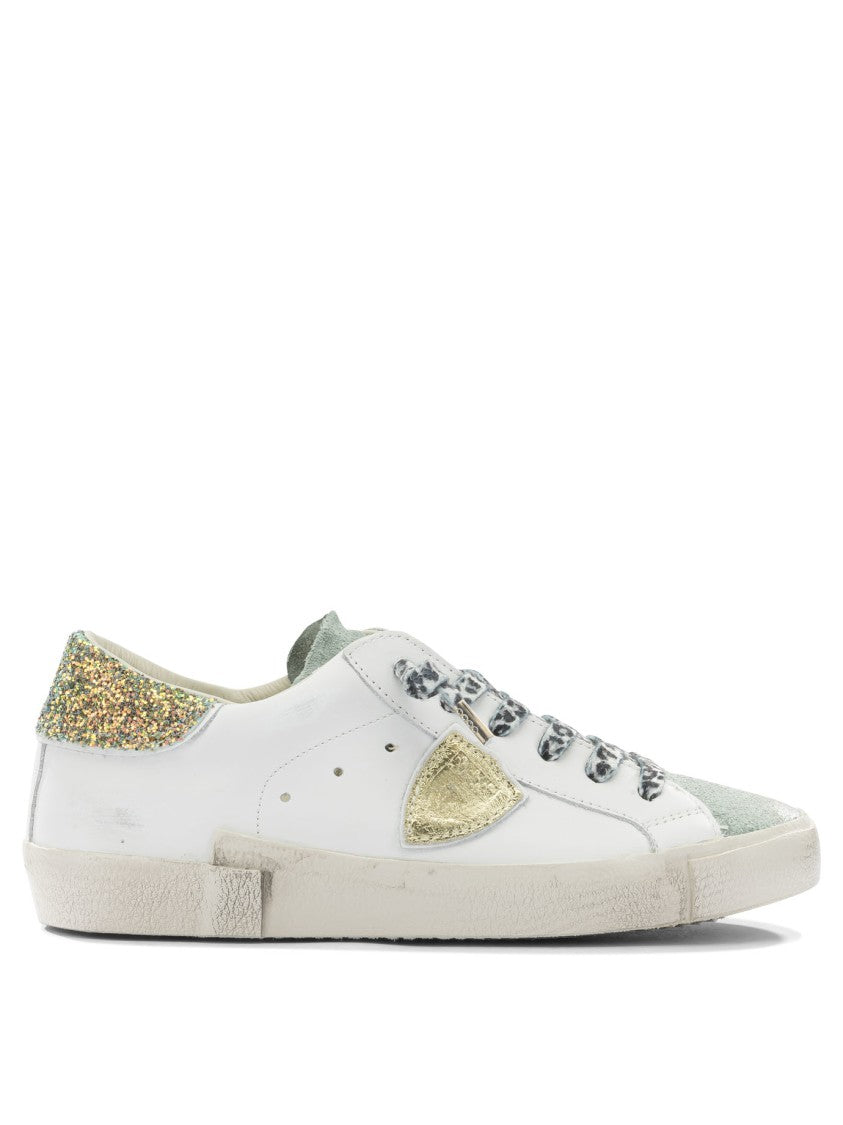 Philippe Model Paris Low-Top Sneakers With Gold Glitter Accents