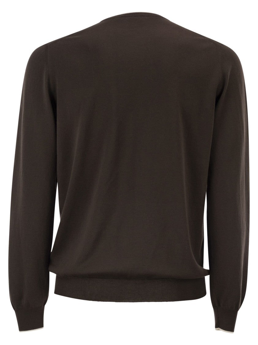 Fay Long-Sleeved Crew Neck Jumper With Contrasting Trim
