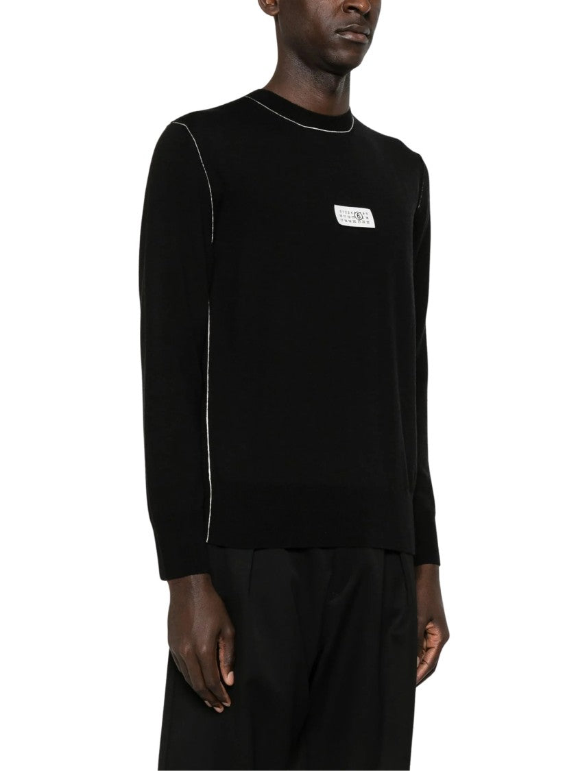 Mm6 By Maison Margiela Black Numbers Motif Fine-Knit Wool Sweater