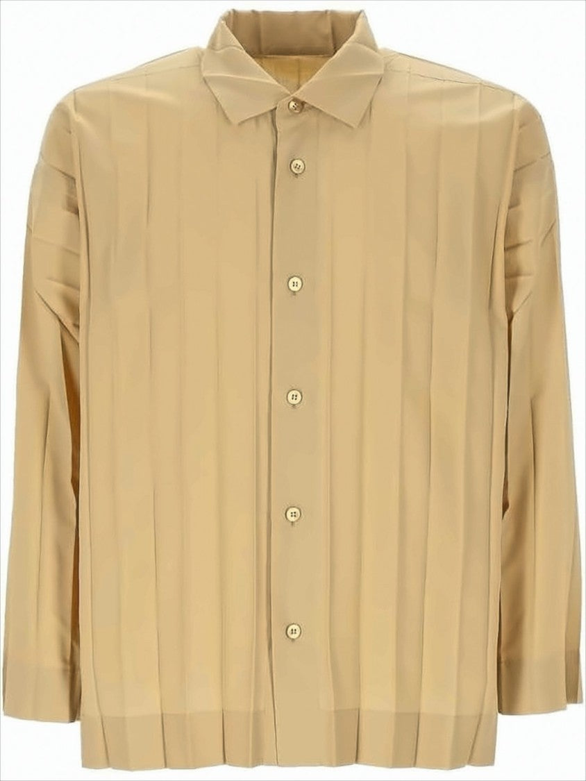 Homme Plissé Issey Miyake Boxy Long-Sleeve Shirt With Vertical Pleats And Classic Collar