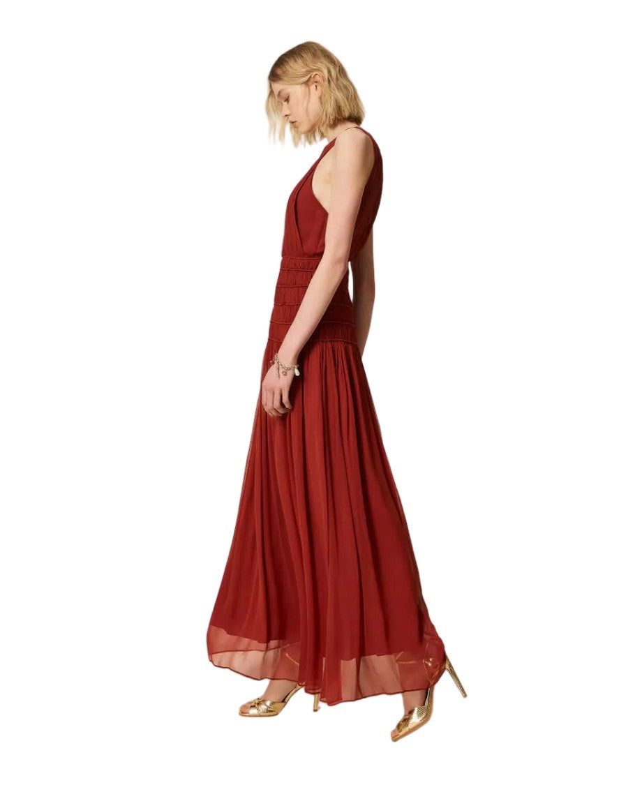 Twin-Set Viscose Creponne Embossed Bodice Maxi Dress