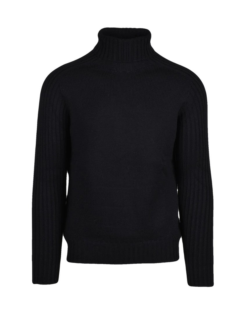 Gran Sasso Black High Neck Virgin Wool Sweater