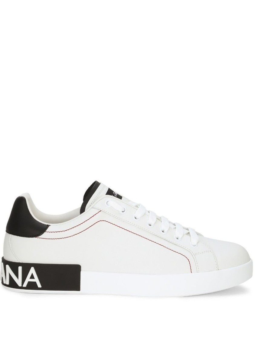 Dolce & Gabbana Logo Patch White Calf Leather Sneakers