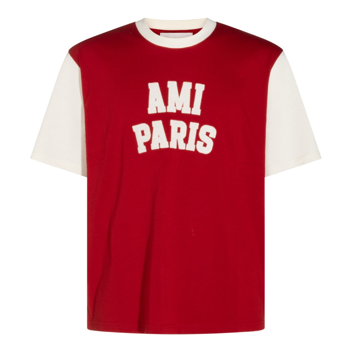 Ami Paris Red Collegiate-Style T-Shirt With Contrasting Sleeves