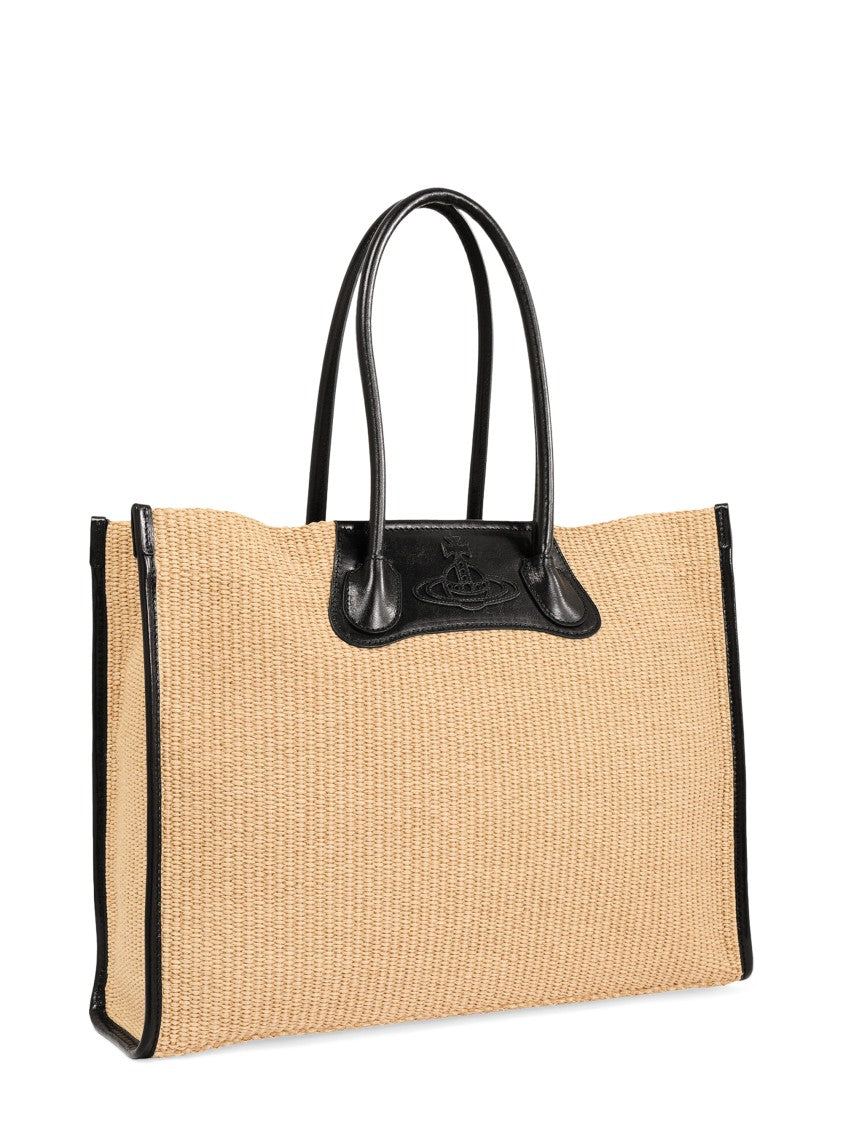 Vivienne Westwood Rectangular Woven Tote Bag With Black Leather Accents