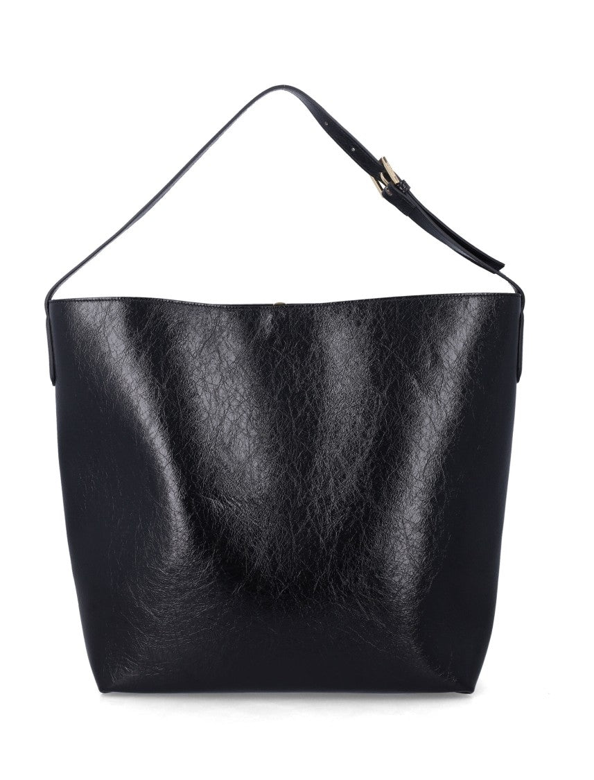Themoirè Structured Black Handbag With Adjustable Shoulder Strap