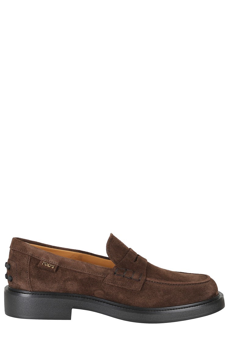 Tod's Brown Suede Gold Logo Loafers