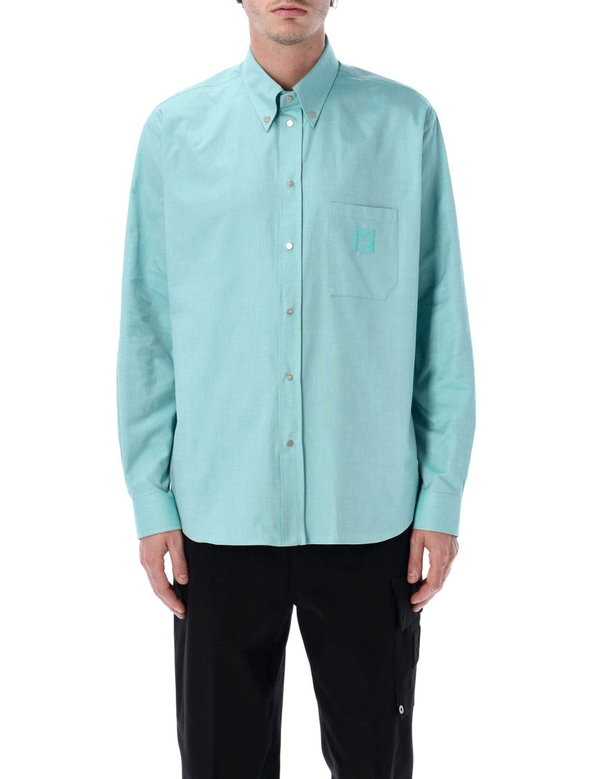 Fendi Comfort Fit Turquoise Cotton Oxford Shirt