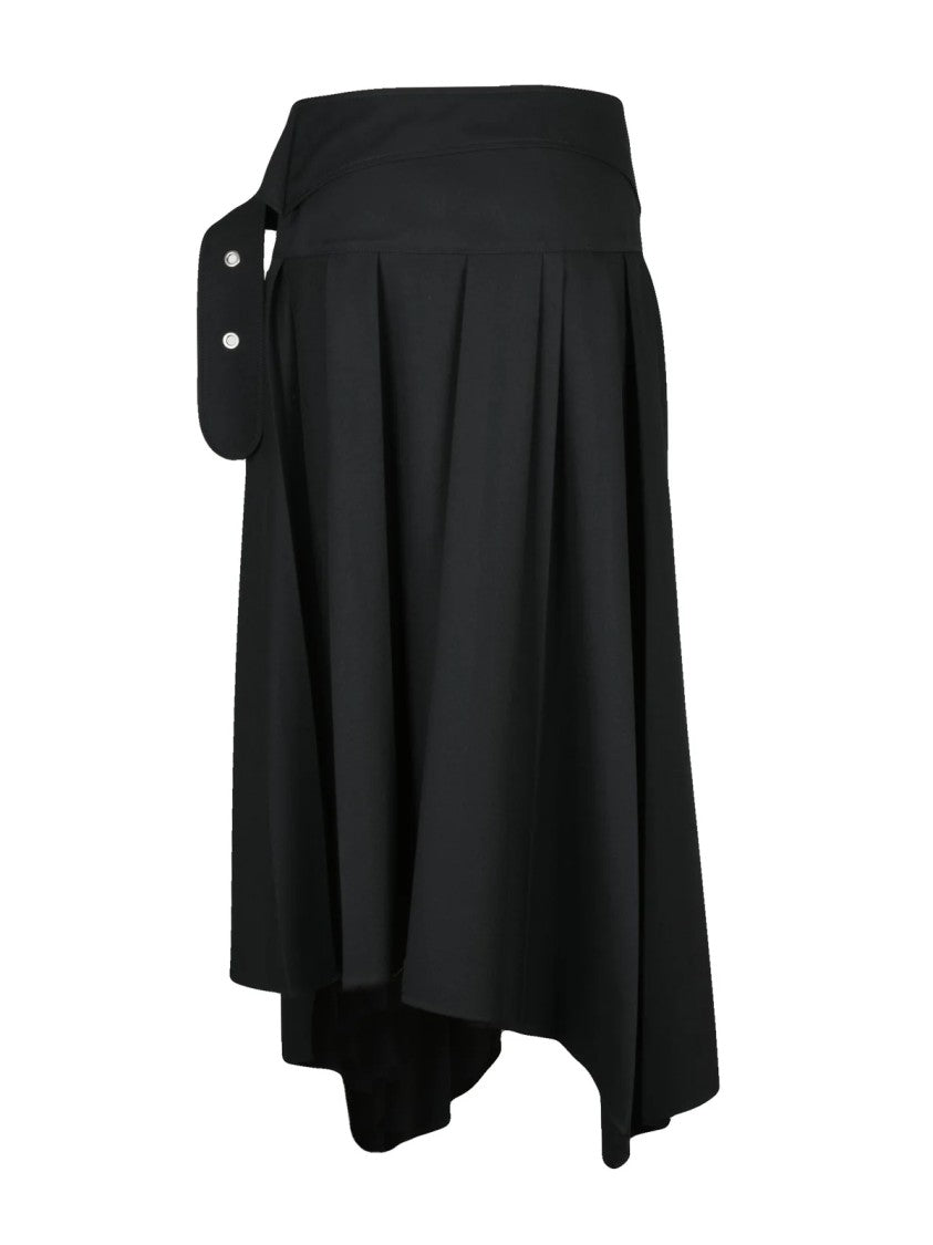 Off-White Asymmetric Pleated Black Skirt With Wide Waistband And Snap Closure