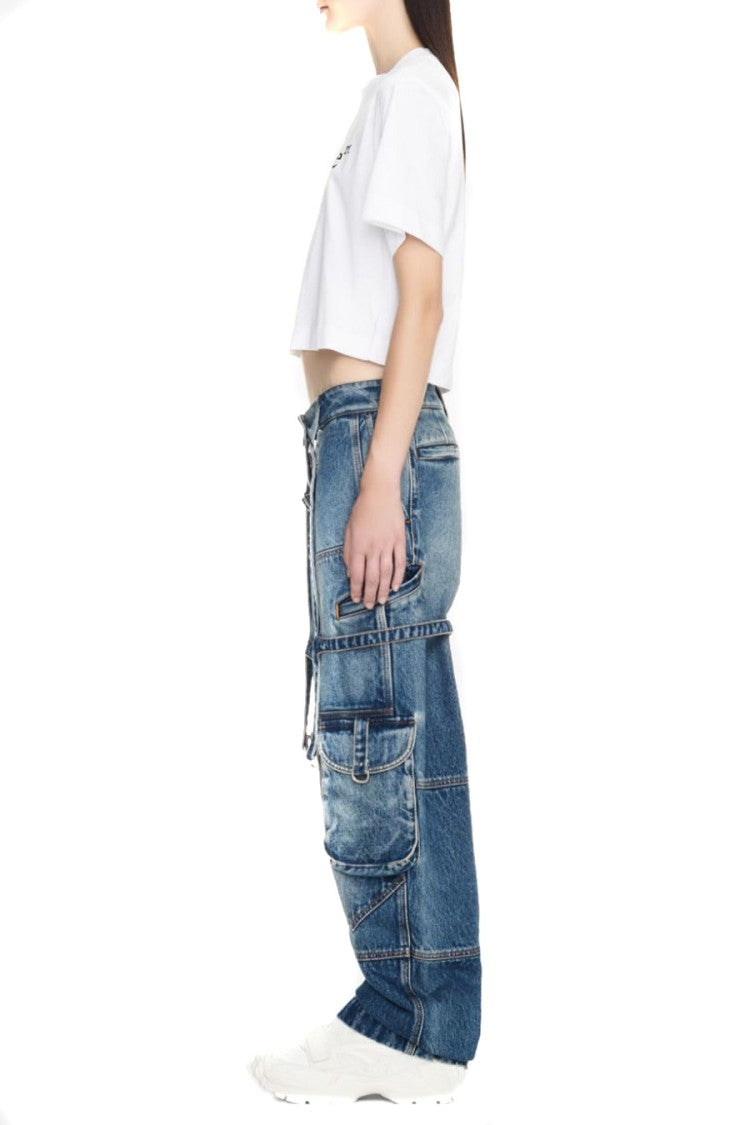 Off-White Blue Cargo Over Cotton Wide-Leg Jeans
