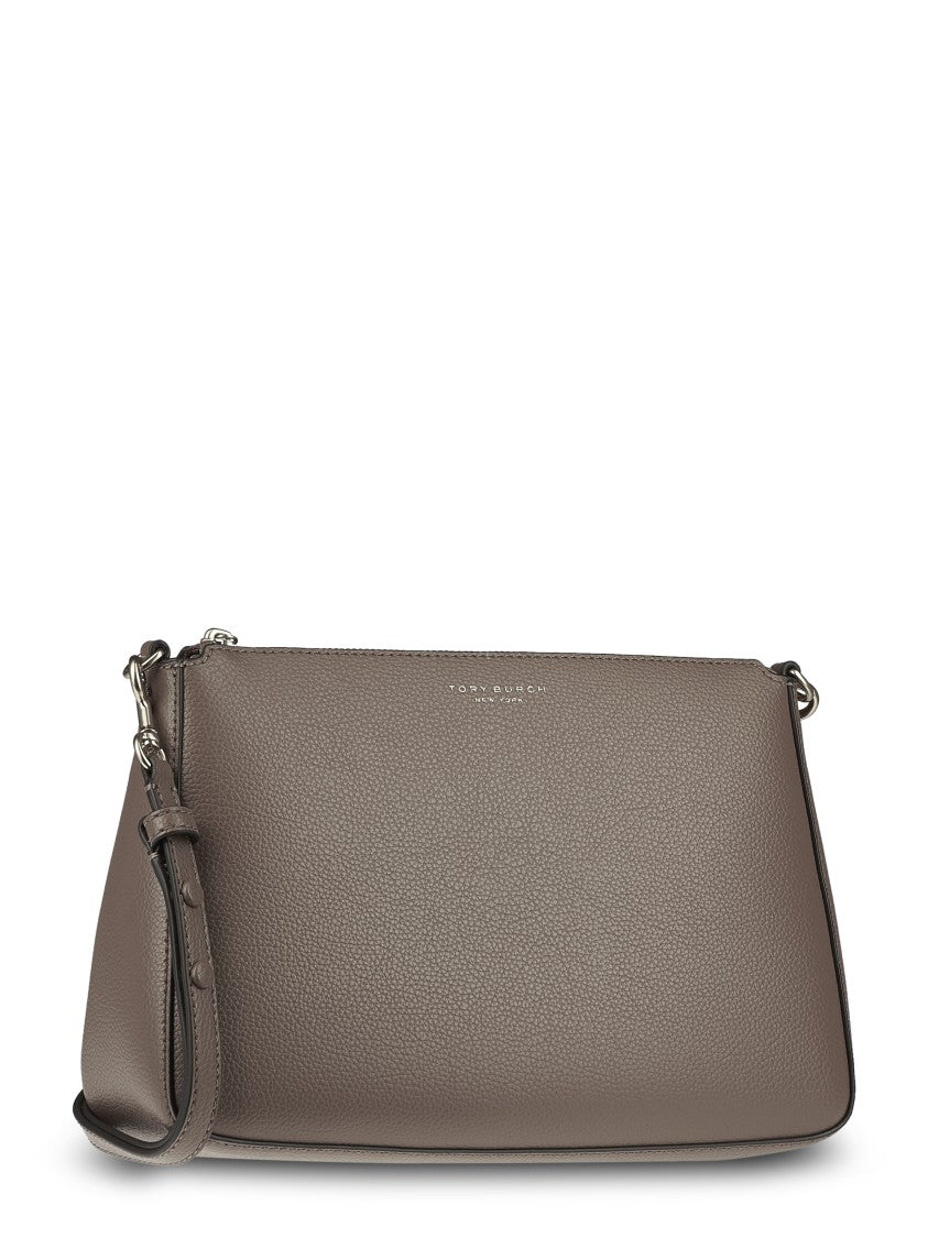 Tory Burch Structured Brown Leather Shoulder Bag With Chain Strap