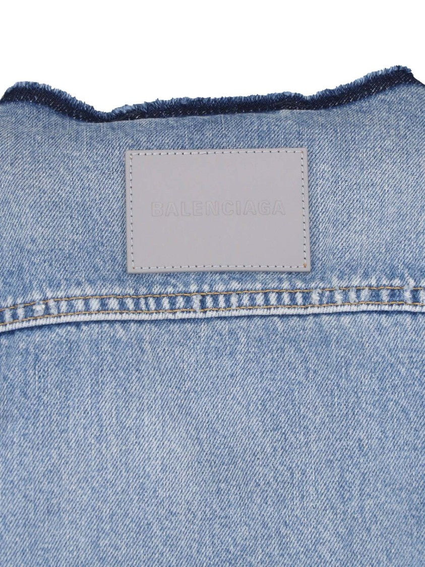 Balenciaga Hourglass Denim Jacket With Worn Blue Finish