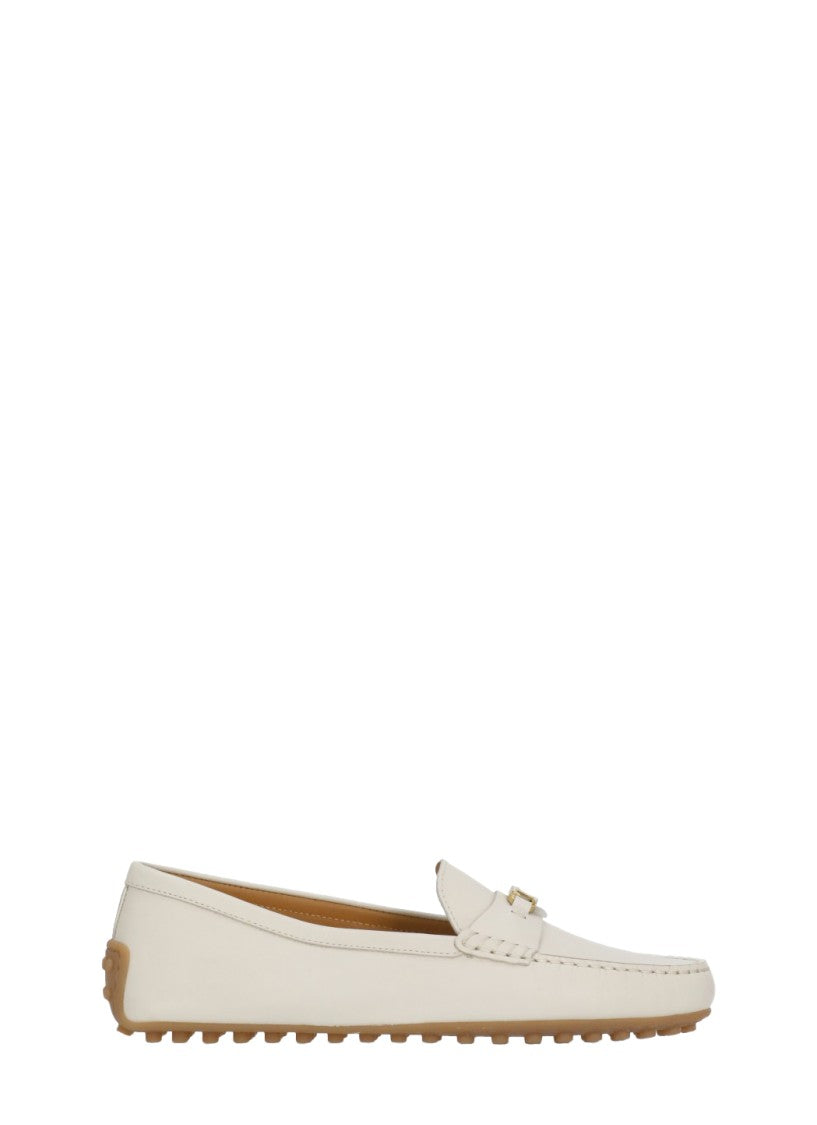 Tod's Ivory Front Metal Logo Loafers