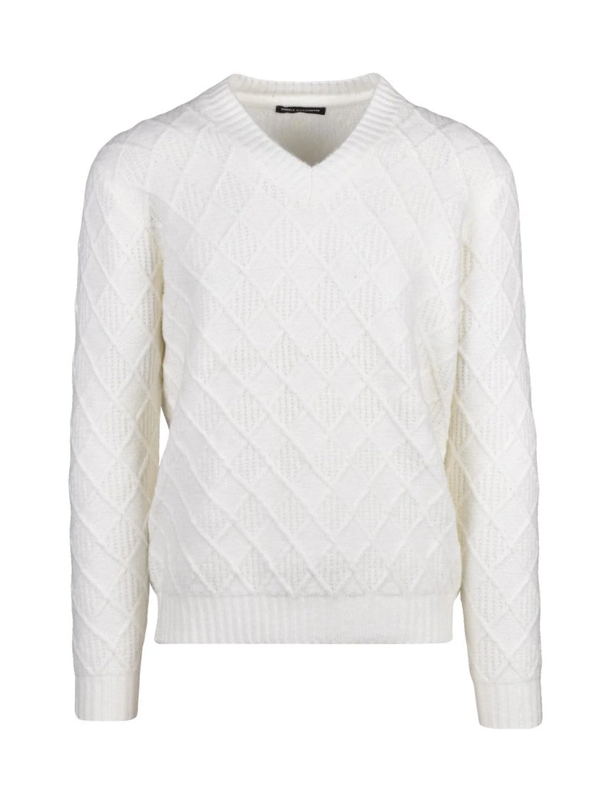 Daniele Alessandrini Textured V-Neck Sweater With Ribbed Cuffs And Warmth