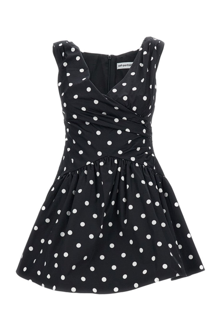 Self-Portrait Fitted Mini Dress With Dropped Waist And Polka Dot Pattern