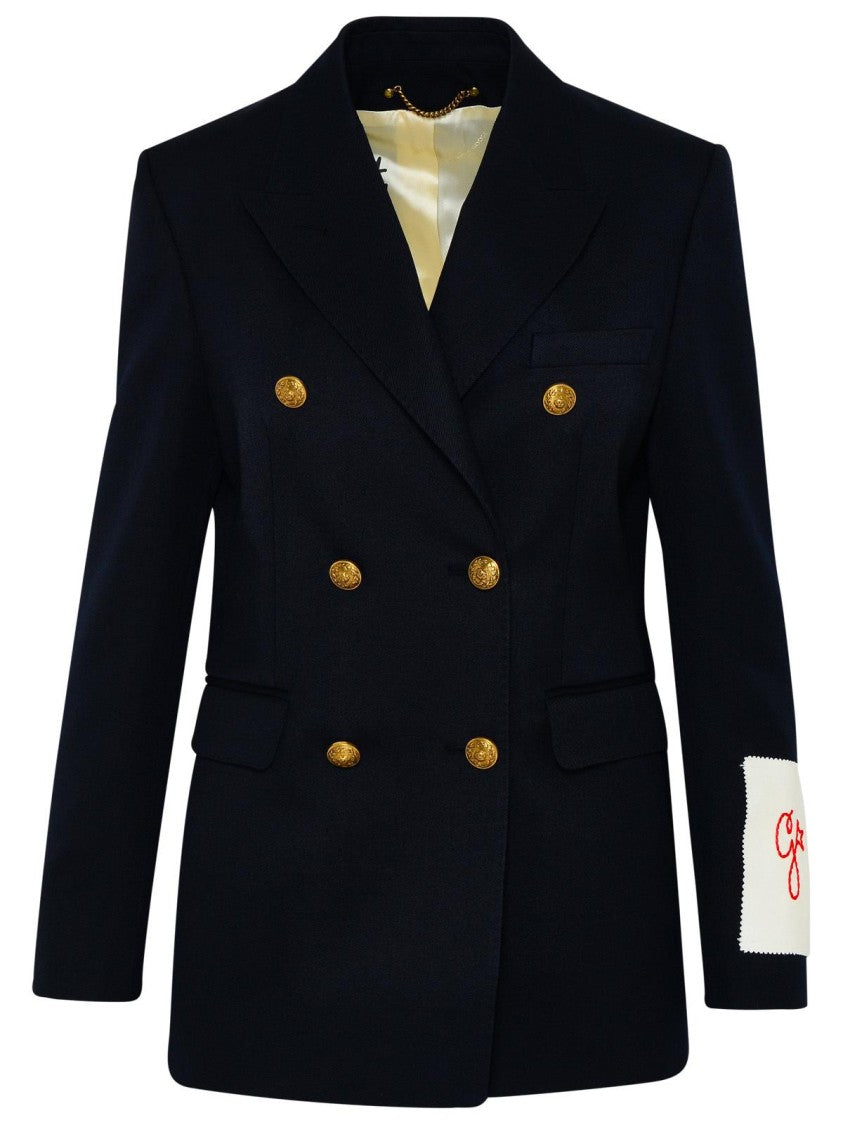 Golden Goose Tailored Gold-Accent Embroidered Double-Breasted Blazer
