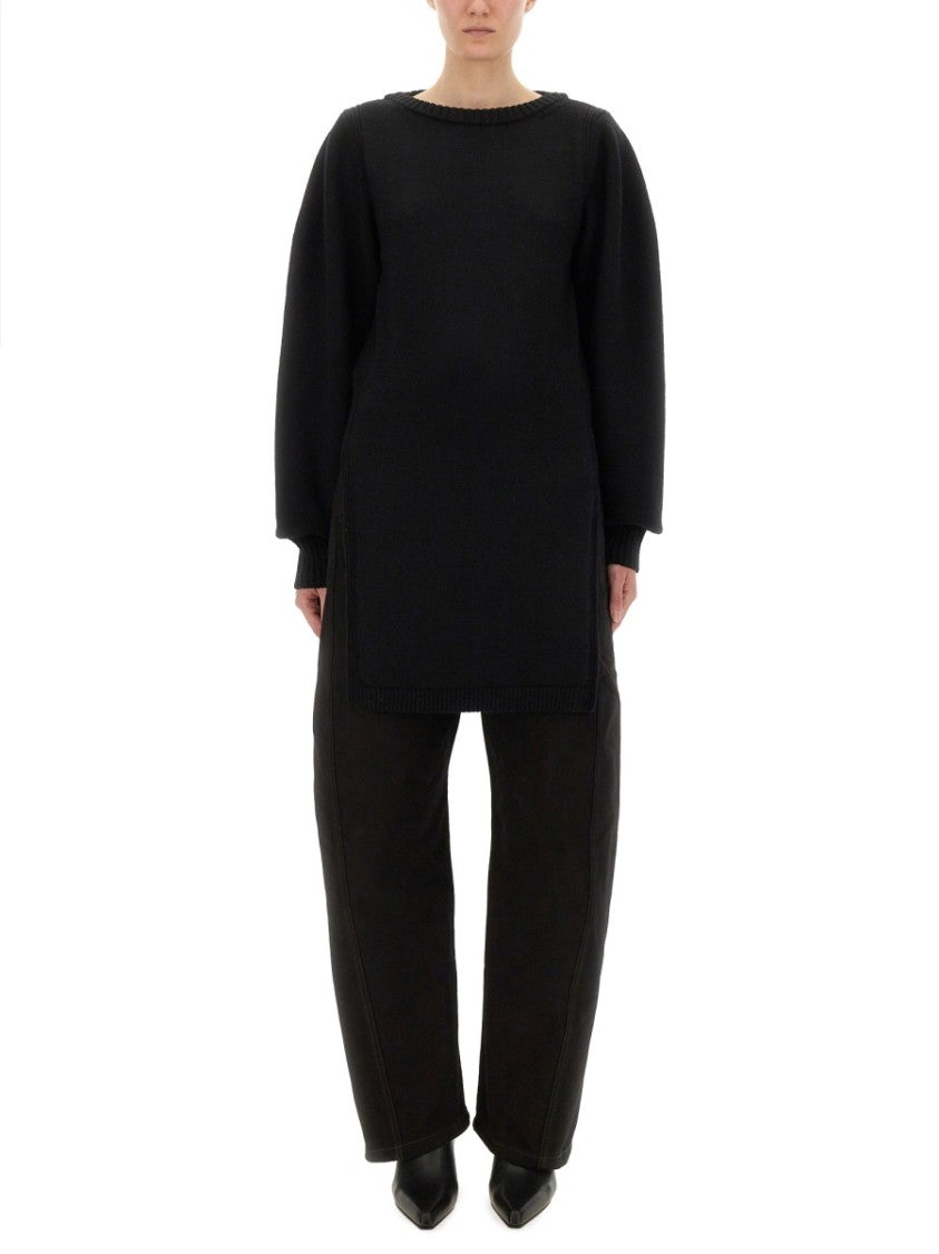 Lemaire Black Wool Sweatshirt With Side Slits
