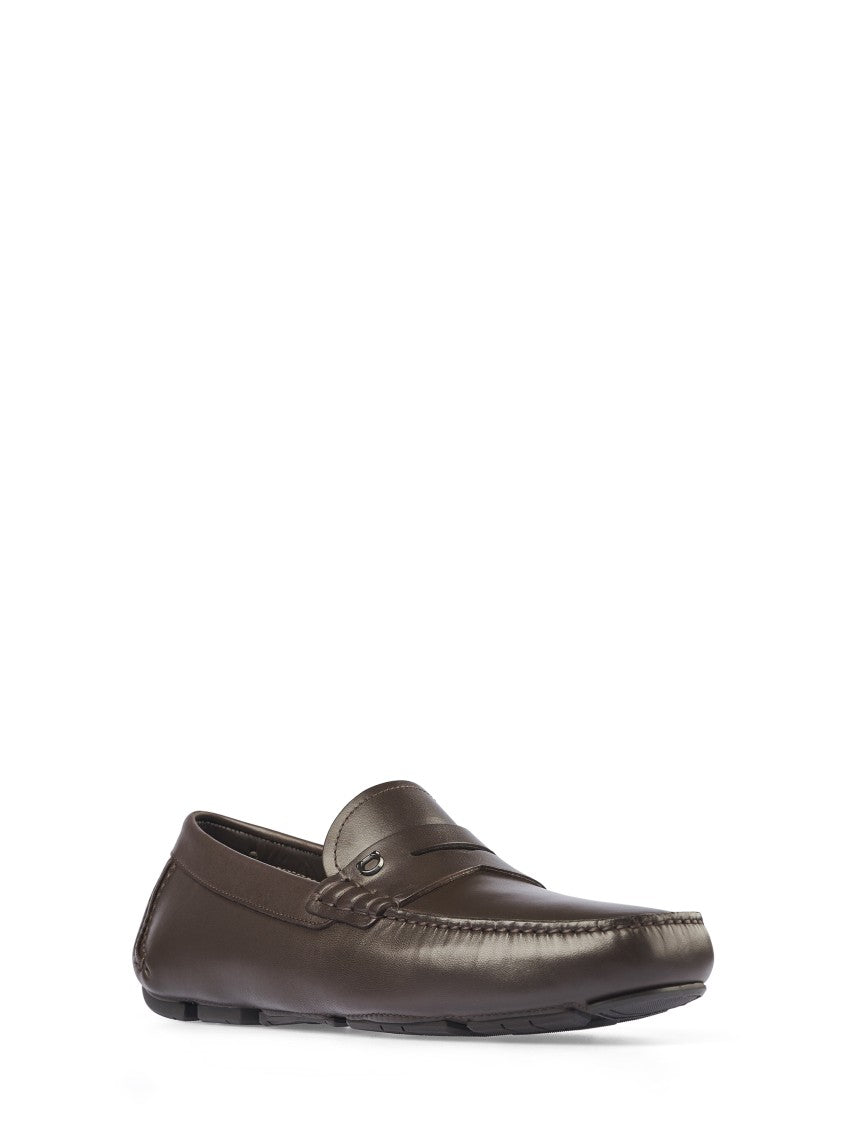 Ferragamo Classic Loafer-Style Dark Brown Flat Shoes