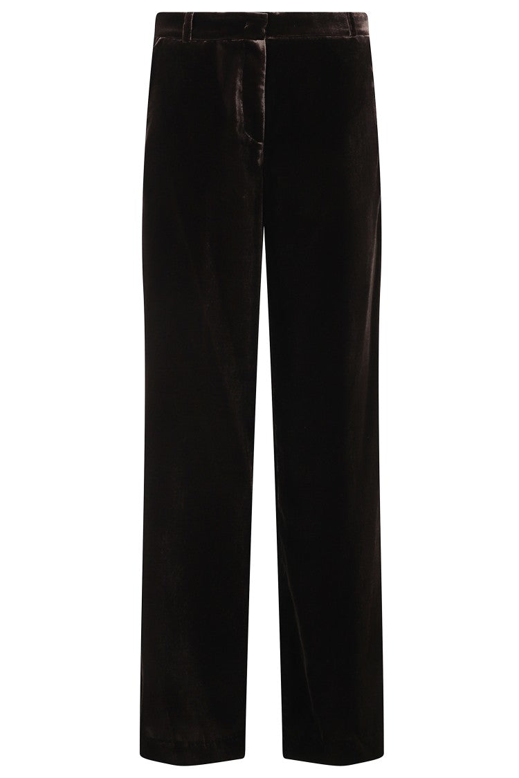 Kiltie High-Waisted Dark Brown Velvet Andrea Pants