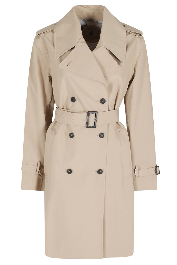 Save The Duck Beige Talya Double-Breasted Waist Belt Polyester Trench Coat