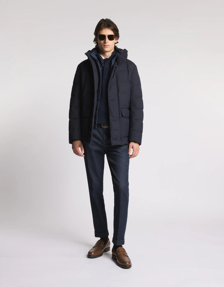 Fay Versatile Detachable Hood Puffer Jacket In Deep Navy