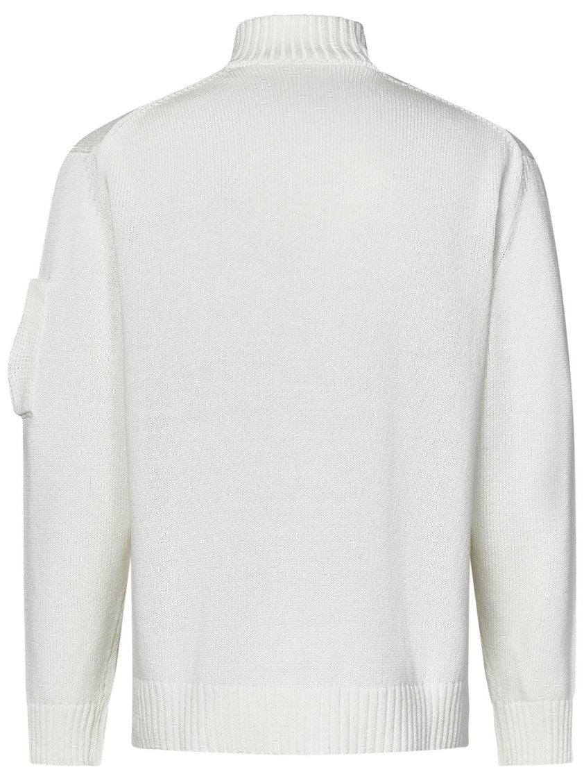 C.P. Company White Button-Up Cardigan With Ribbed Details