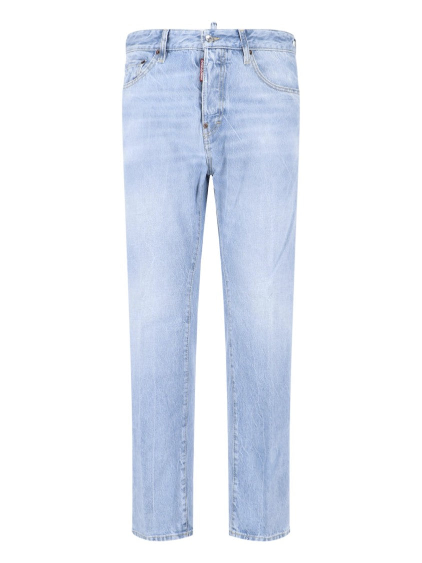 Dsquared2 Light Blue Straight-Cut Denim Logo Jeans