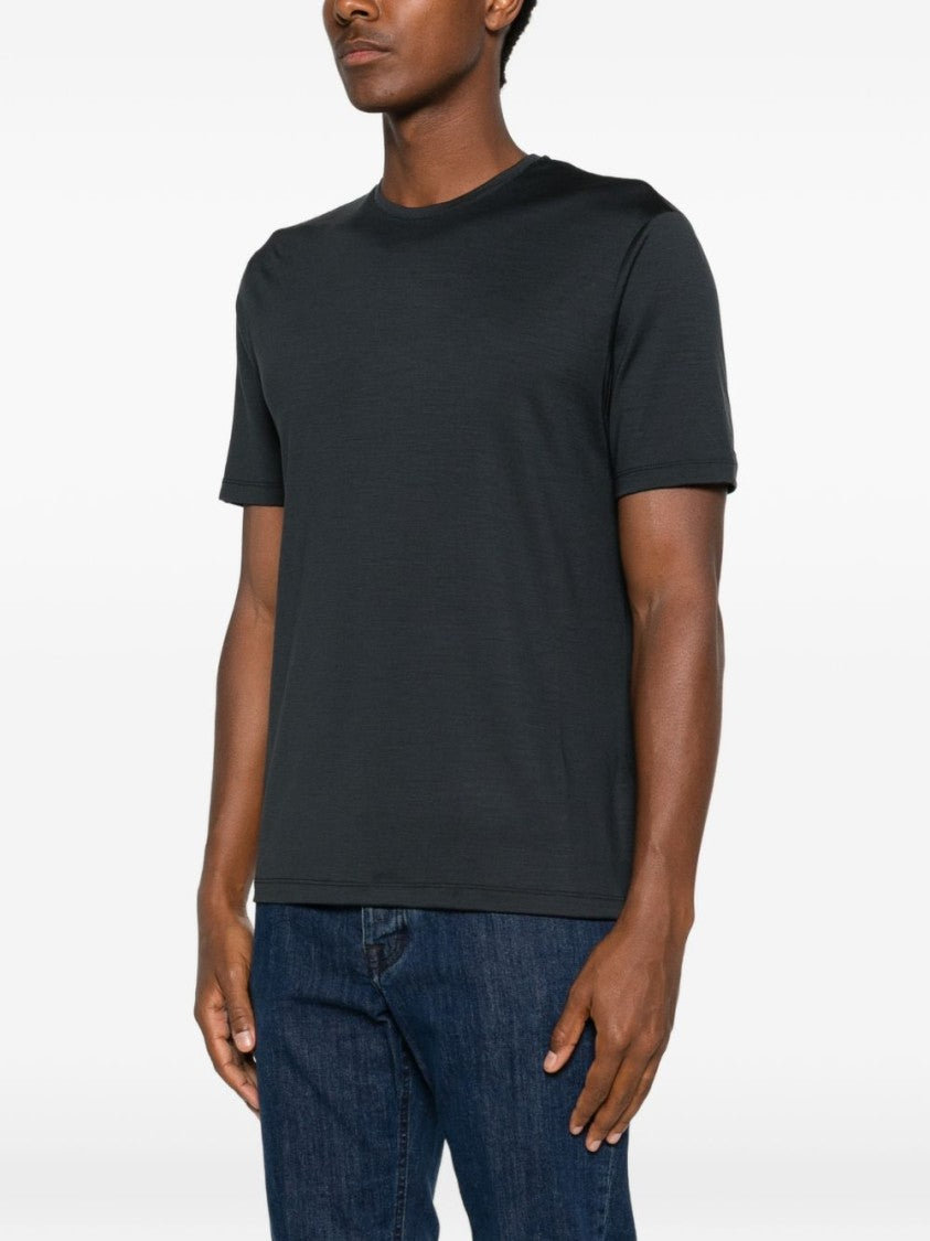 Montecore Petrol Blue Slub Texture T-Shirt With Minimalist Design