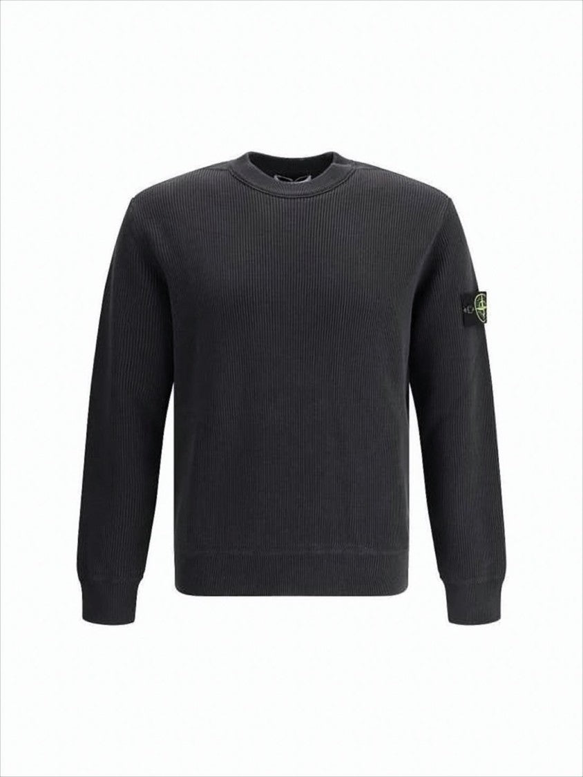 Stone Island Ribbed Knit Sweater With Classic Crew Neckline And Signature Patch
