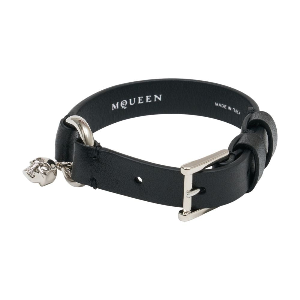 Alexander Mcqueen Skull Ring Leather Bracelet Black