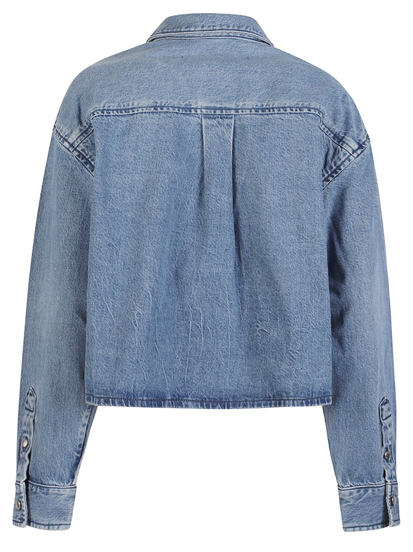 Alexander Wang Cropped Long Sleeve Cotton Denim Shirt