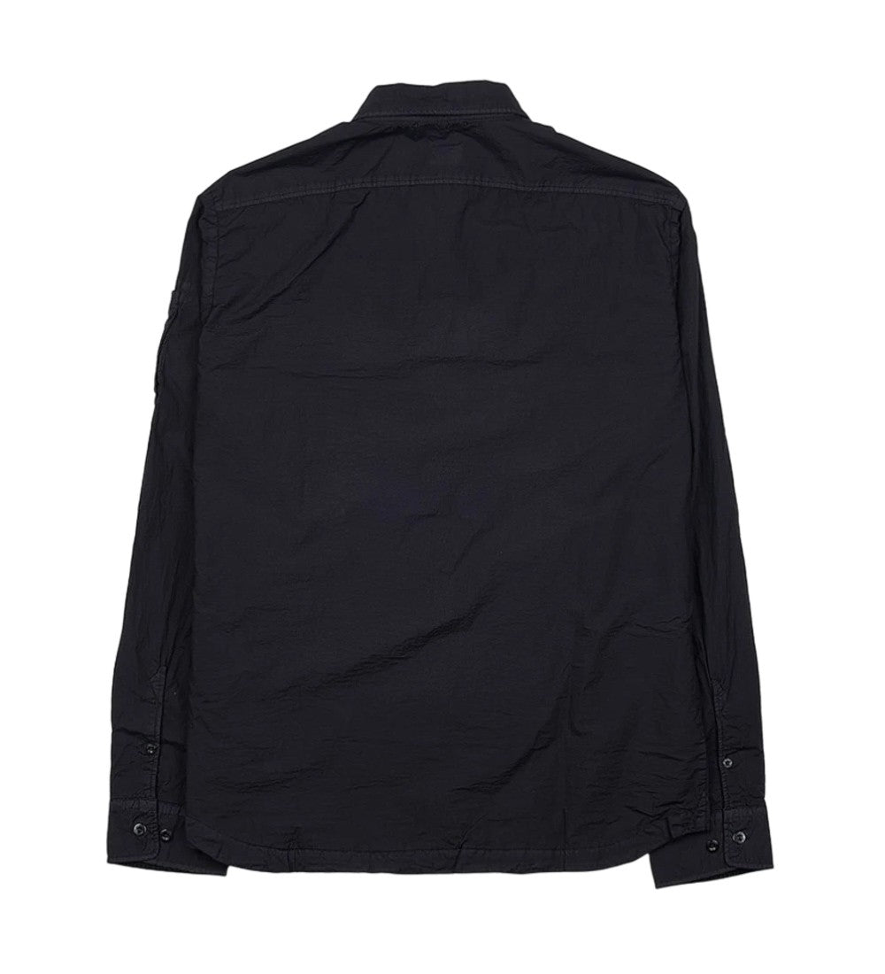 C.P. Company Minimalist Black Button-Up Jacket With Unique Lens Detail