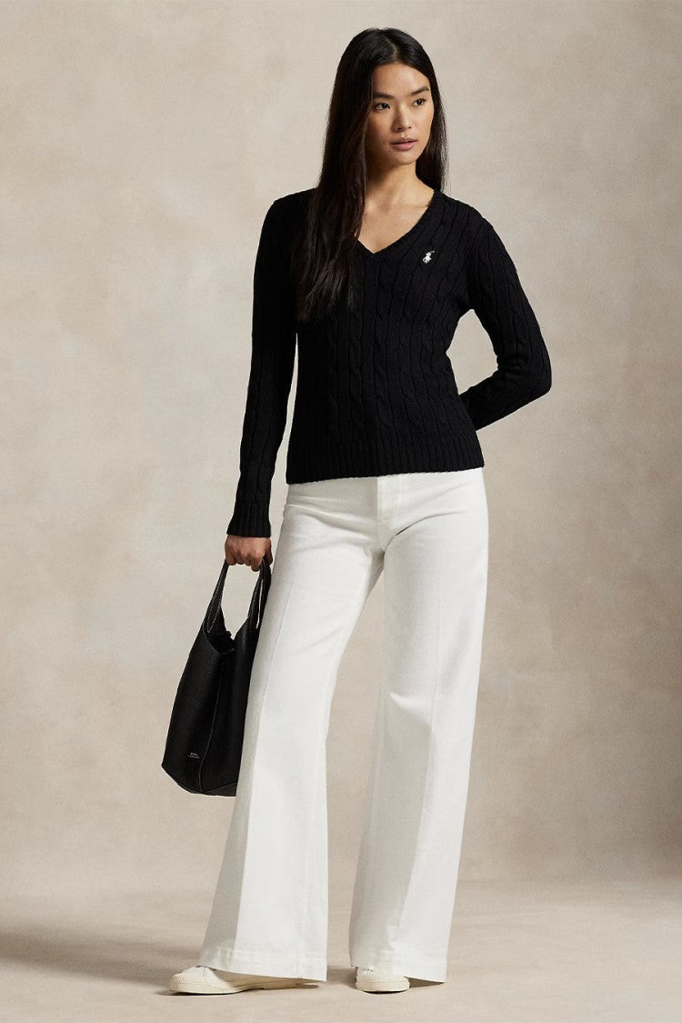 Polo Ralph Lauren Black Cotton Cable-Knit V-Neck Sweater
