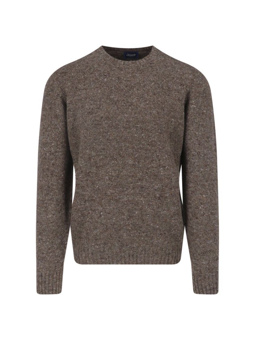 Drumohr Brown Ribbed Crewneck Wool-Cashmere Sweater