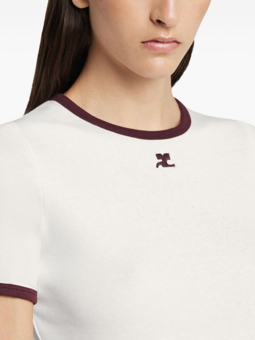 Courrèges White Cotton Crew-Neck Top With Red Trim