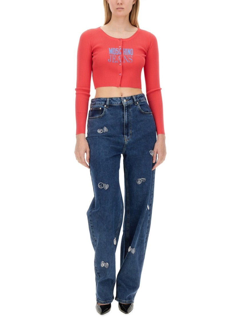 Moschino High-Waisted Denim Pants With Unique Embellishments