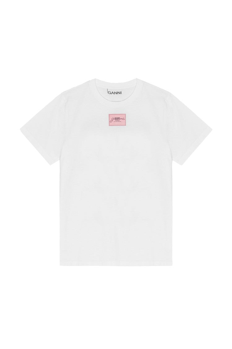 Ganni Relaxed-Fit White Jersey T-Shirt With Graphic Print