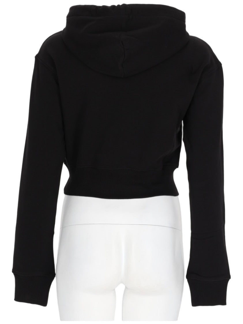 Versace Jeans Couture Cropped Black Baroque Emblem Drawstring Cotton Hoodie